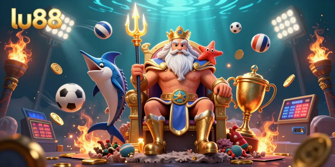 Win big with lu88's exciting sports betting scene featuring Neptune and vibrant elements.