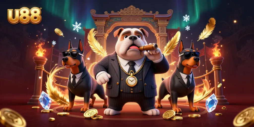 Experience excitement with u88 as mafia boss bulldog and Doberman bodyguards command the casino scene.