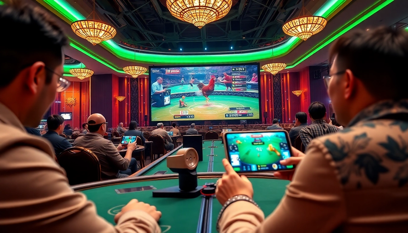 Players engaged in live betting on SV388's exciting online cockfighting platform.