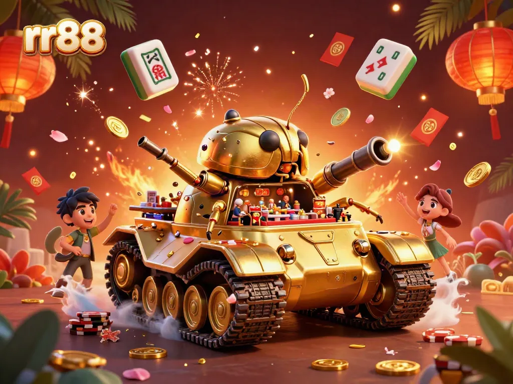 Engage with rr88's captivating miniature casino experience featuring vibrant gaming elements and festive atmosphere.
