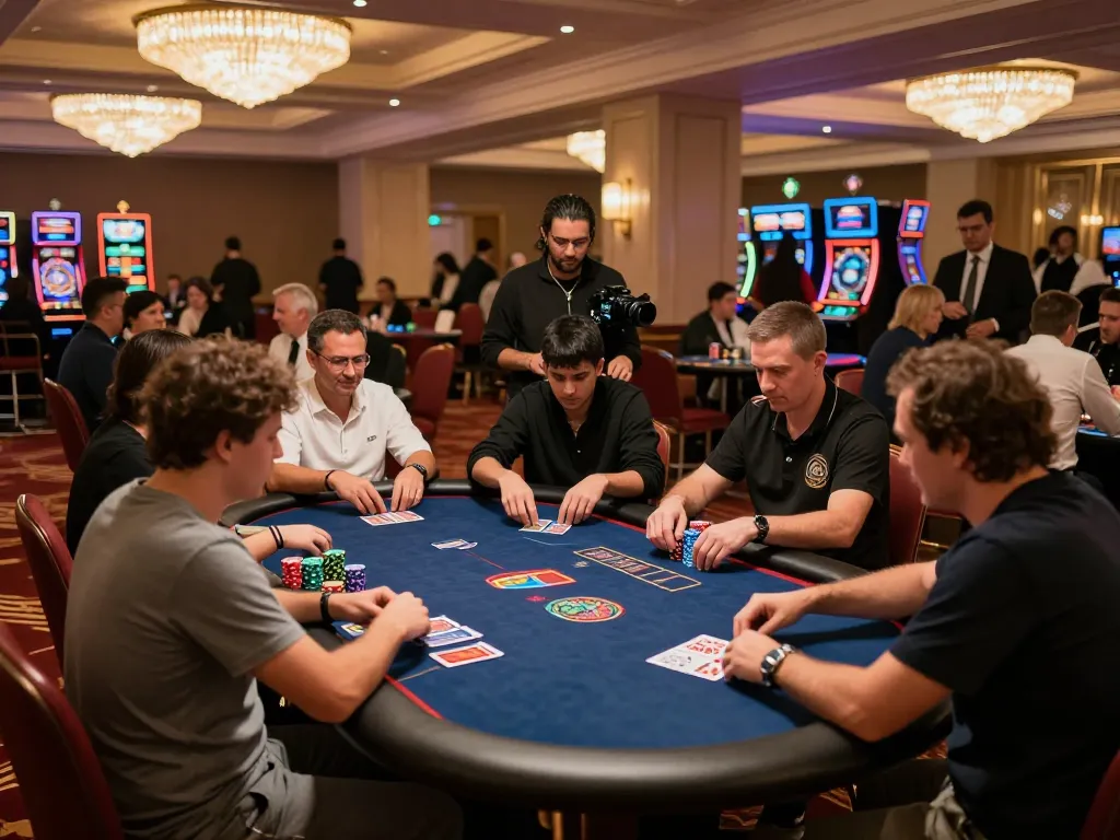 Players strategizing at the poker tables in an upscale casino, showcasing the immersive oxbet experience