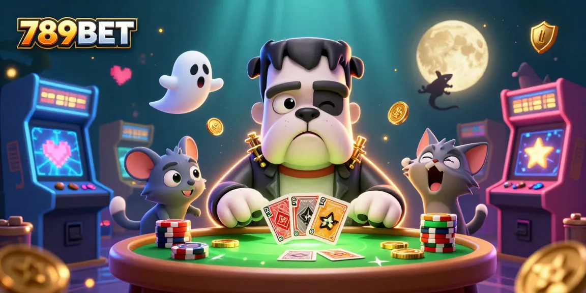 Join the excitement at 789BET with a thrilling scene of playful monsters at a casino table!