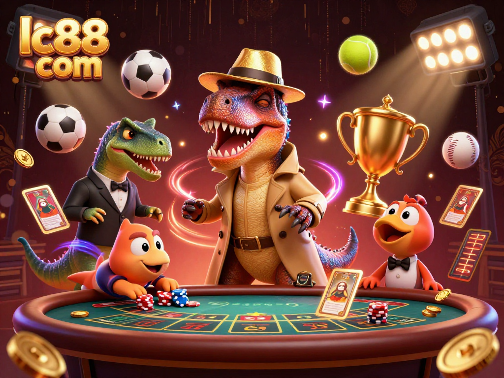 Engage in thrilling gameplay at lc88 com with vibrant casino characters in a dynamic scene.