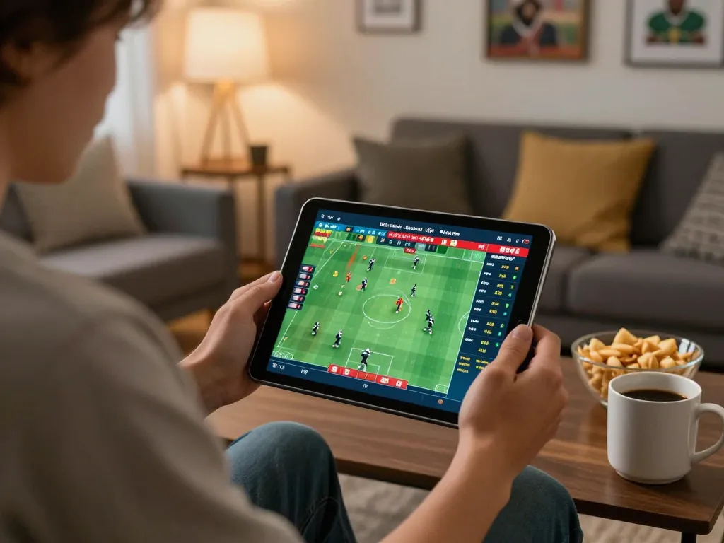 Kèo nhà cái displayed on a tablet as a person places a bet in a cozy living room