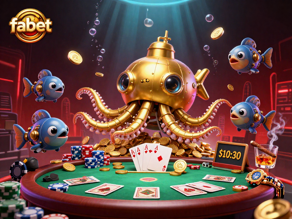 Experience fabet's vibrant underwater casino scene filled with poker excitement and treasure.