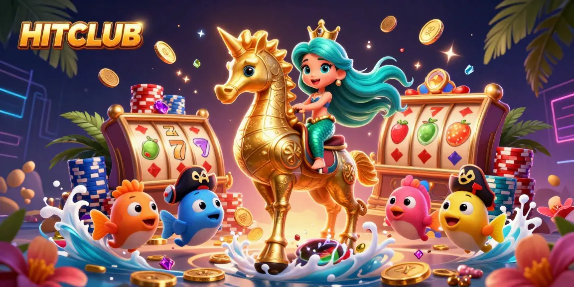 HITCLUB's thrilling experience showcases vibrant slot machines and a magical underwater world.