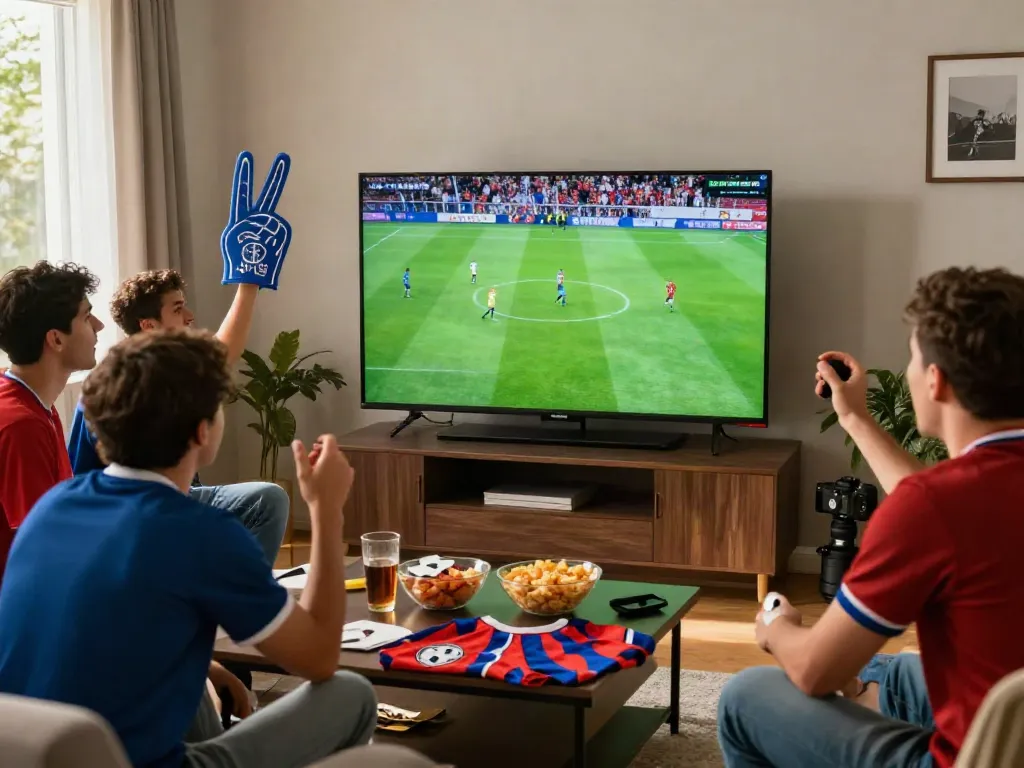 Fans enjoying live football on Thapcamtv, showcasing excitement during a match.