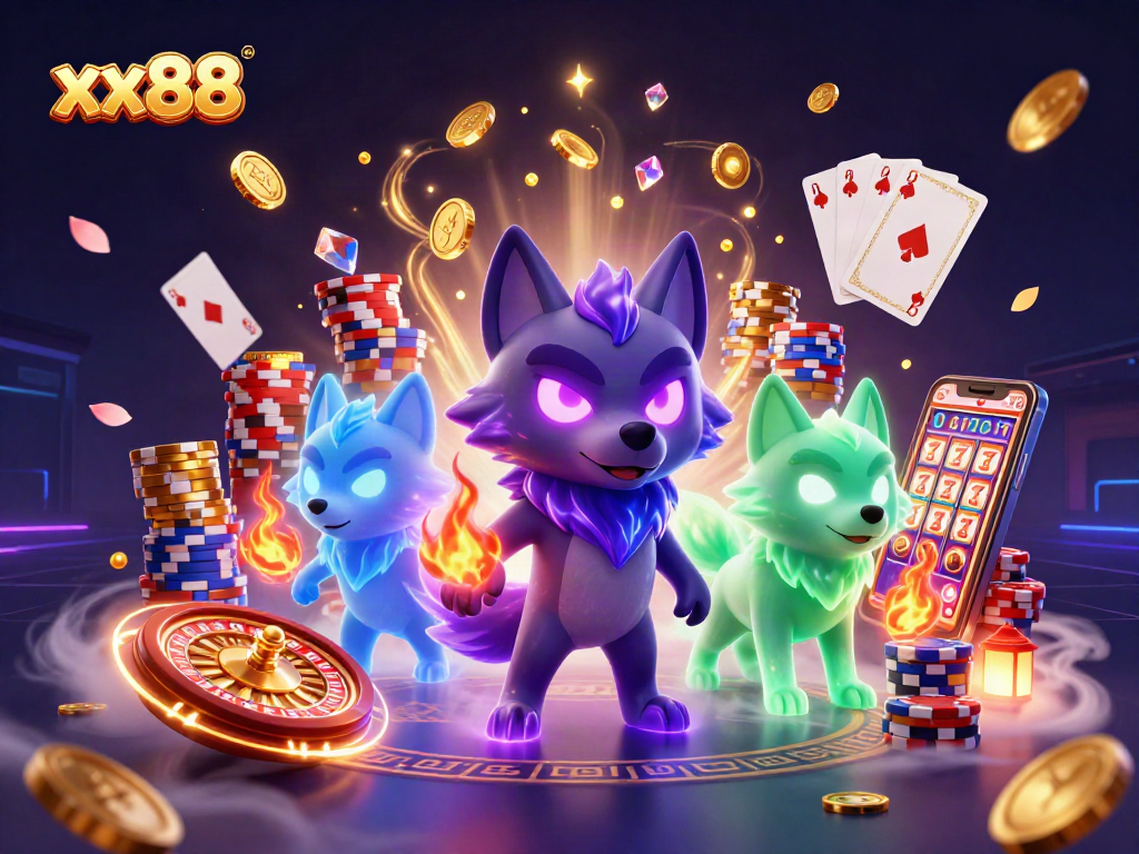 Experience exhilarating gaming adventures at xx88 casino with electrifying ghostly wolves and casino elements.