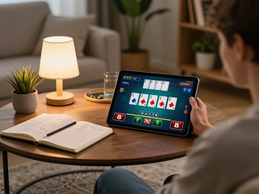Engaging in online casino gaming at home using the HM88 app for strategic play.