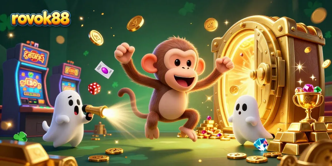 Experience the vibrant online casino environment with rokok88 as a mischievous monkey juggles treasures while a curious puppy tracks it down.