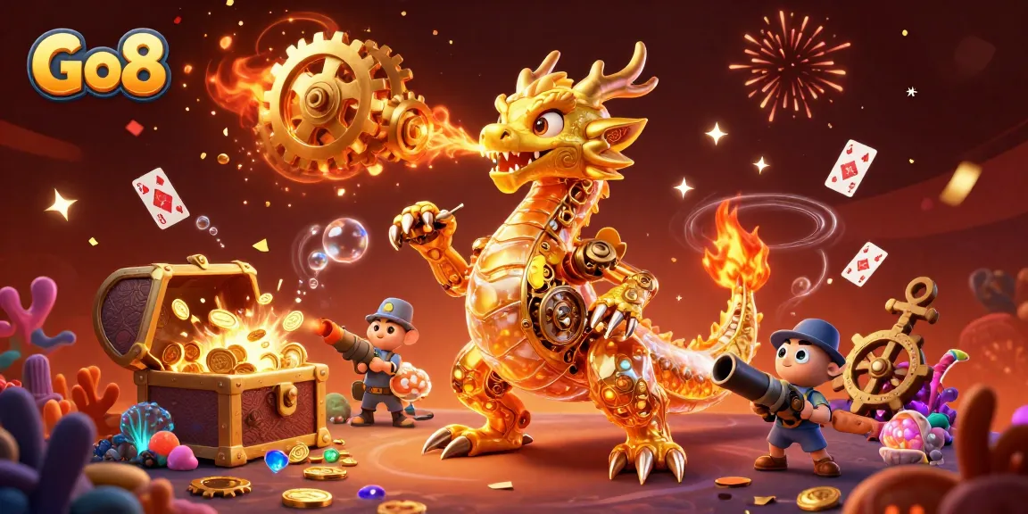 Engage in thrilling gameplay with Go8's golden dragon and treasure-filled scene that captures the excitement.