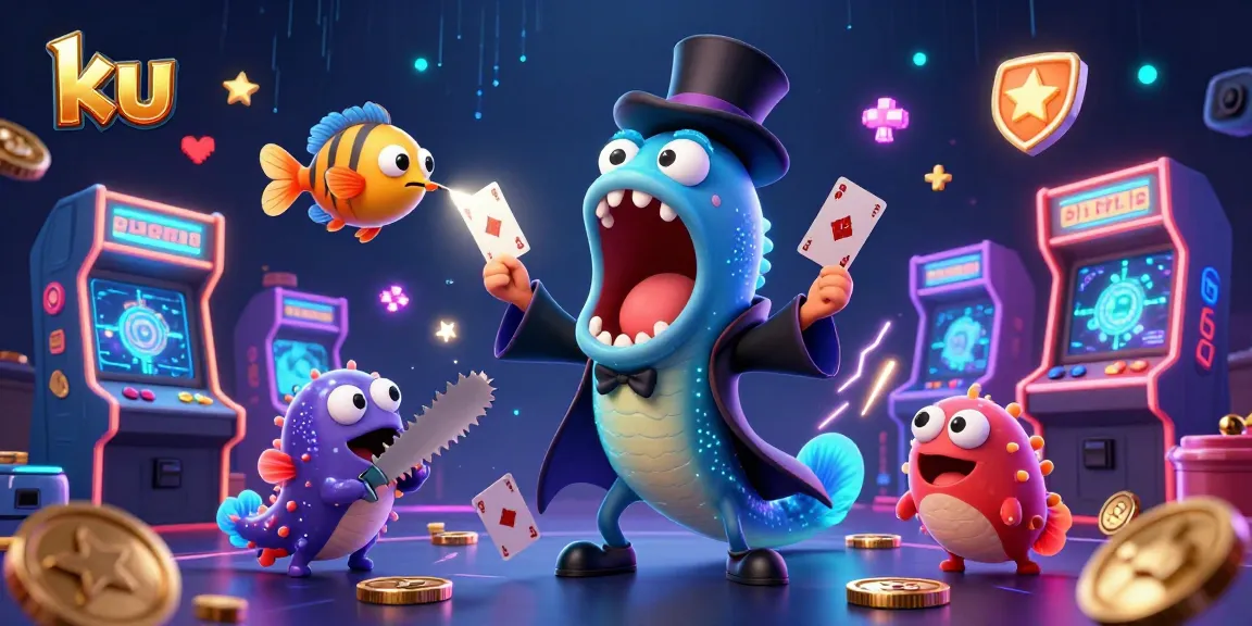 ku engages players with card tricks in a vibrant 3D casino environment full of arcade action