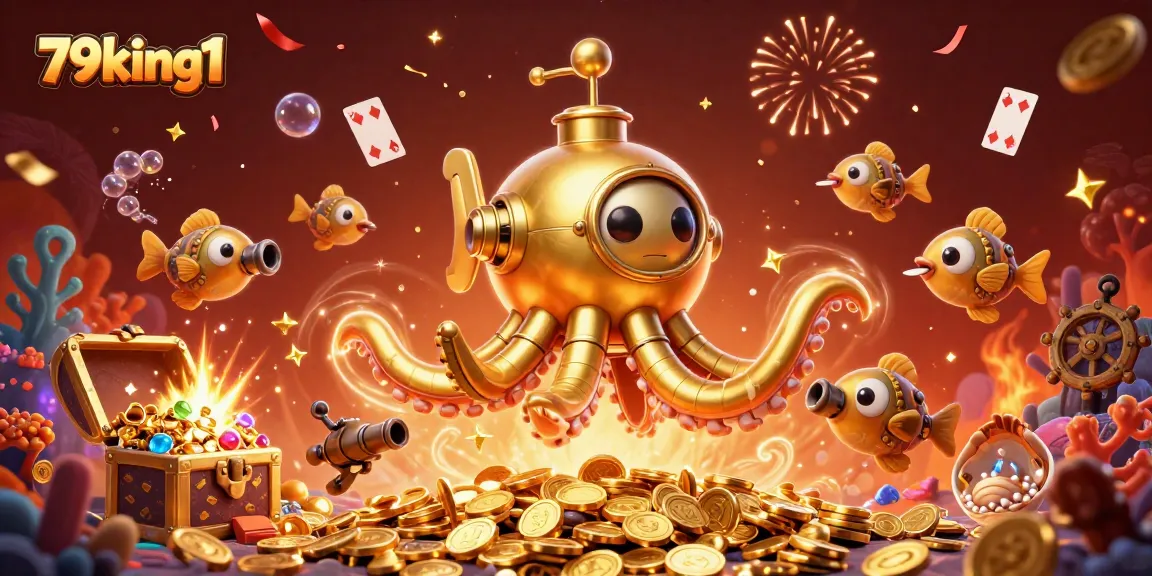 Play thrilling games at 79king1 with golden Kraken submarine and vibrant casino elements.