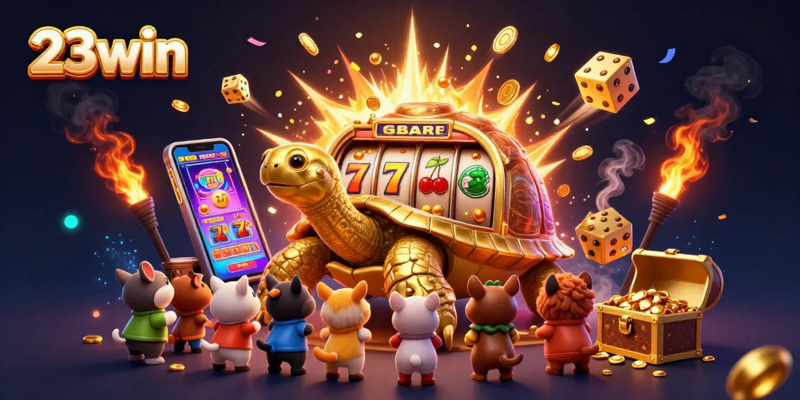 Play exciting slot games at 23win featuring a colorful golden tortoise and jackpot delights.