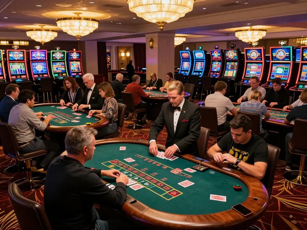 Players enjoying blackjack at the vibrant trang chủ 33win casino, engaging in strategic gameplay.