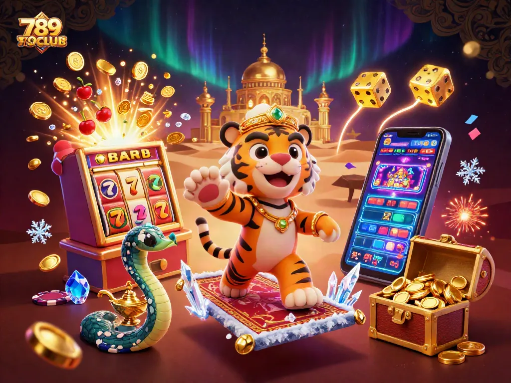 Engage with 789CLUB's vibrant slots and casino games in this dynamic 3D illustration