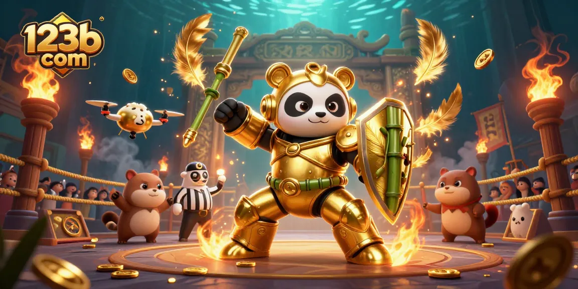 Experience the thrill of 123b com's casino games in a vibrant 3D illustrated arena.