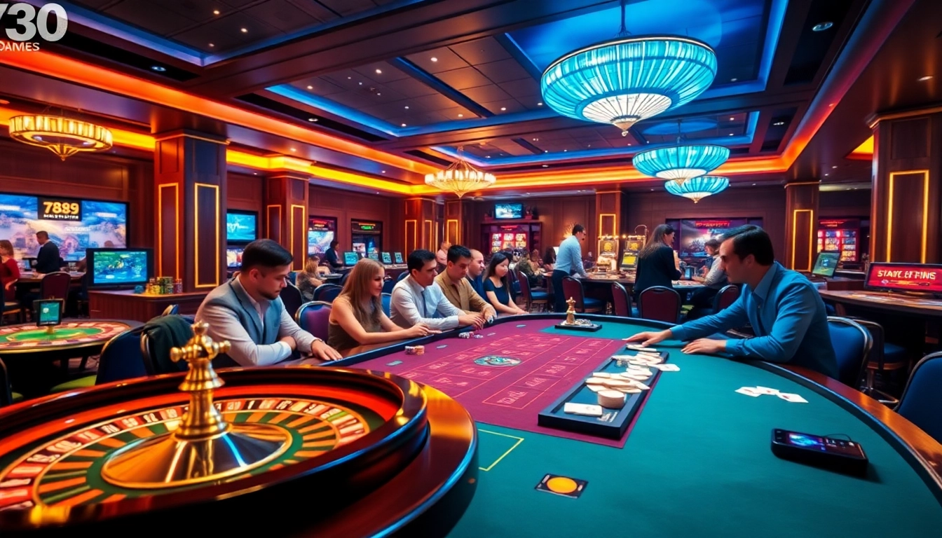 Experience an exciting gaming scene at 789f featuring players betting on live casino tables.