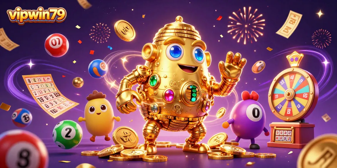 Win big at vipwin79 with vibrant lottery balls, a golden golem, and dynamic game elements!