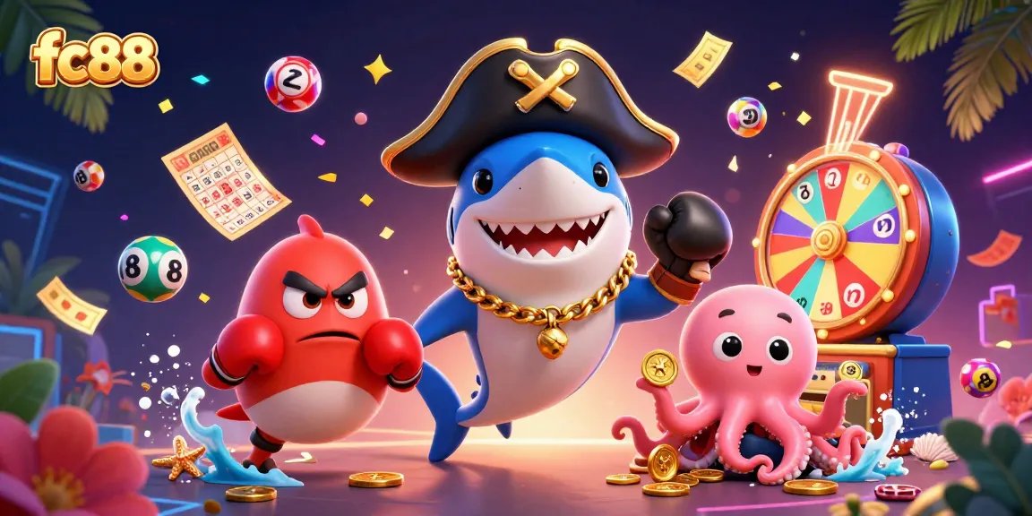 Win big at fc88 with thrilling games and vibrant characters in a lively casino illustration.