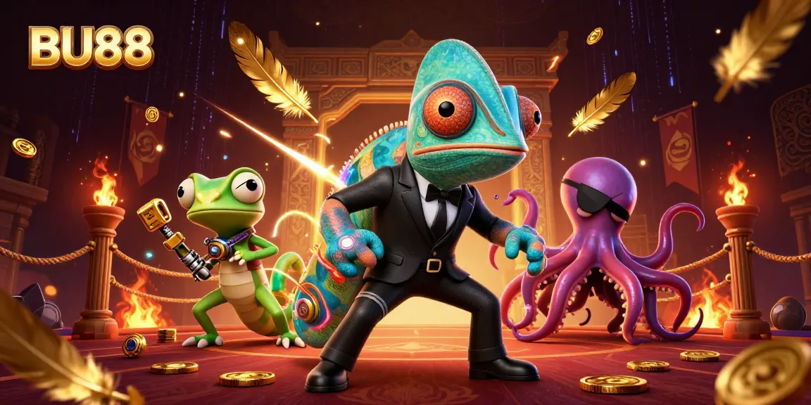 Experience thrilling gameplay with BU88, showcasing a vibrant 3D casino scene with dynamic characters.