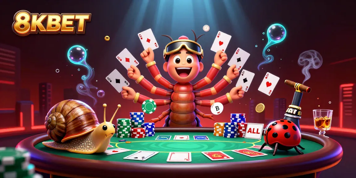 Engage with thrilling 8KBET casino action featuring a dynamic card dealer and vibrant poker scene.