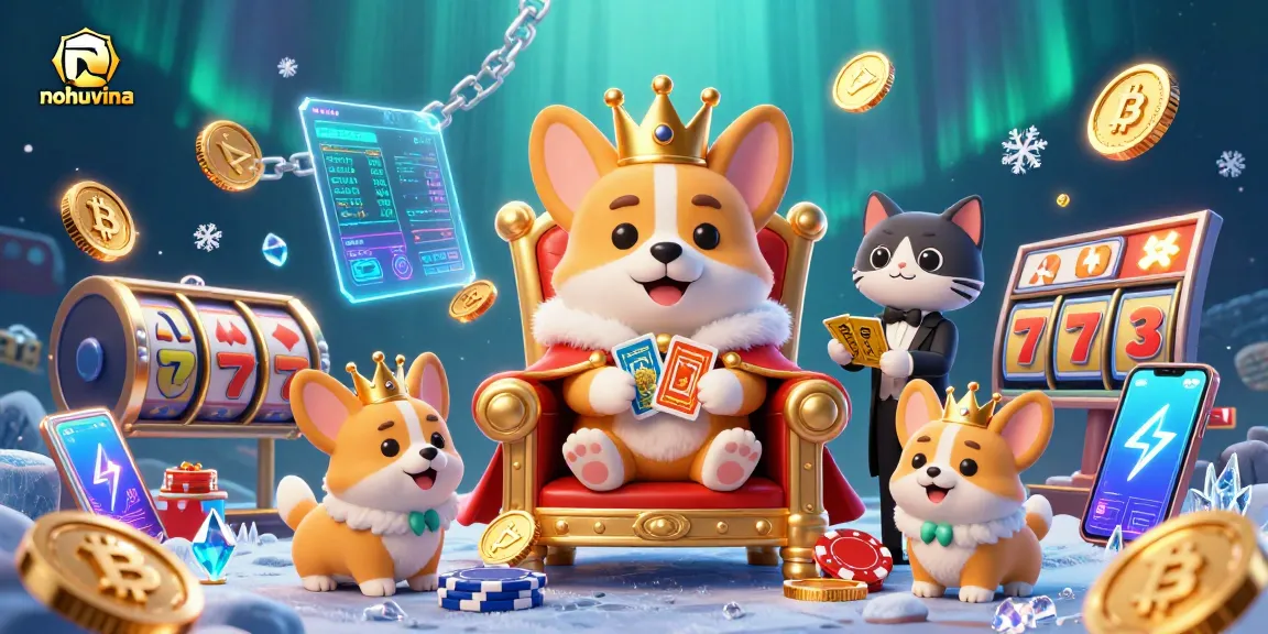 Experience nohuvina's thrilling scene with a royal corgi and crypto game elements.