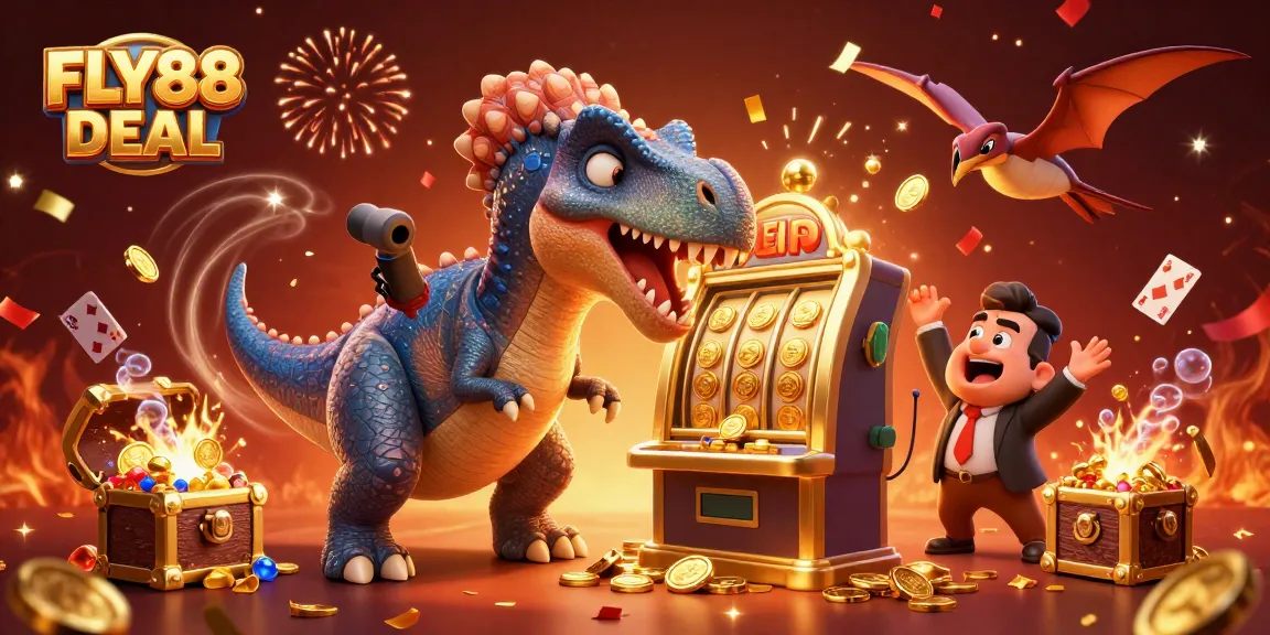 Experience thrilling wins with FLY88 DEAL illustrated by exciting characters celebrating a jackpot.