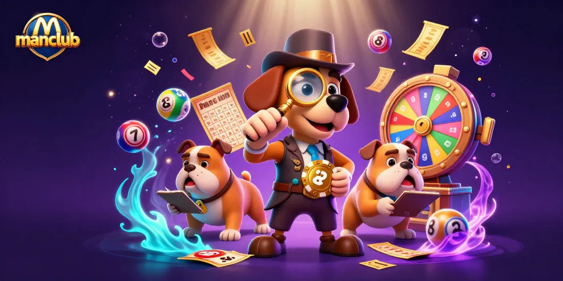 Join the manclub adventure, with a detective and his sidekick exploring golden poker chips and vibrant gaming elements.