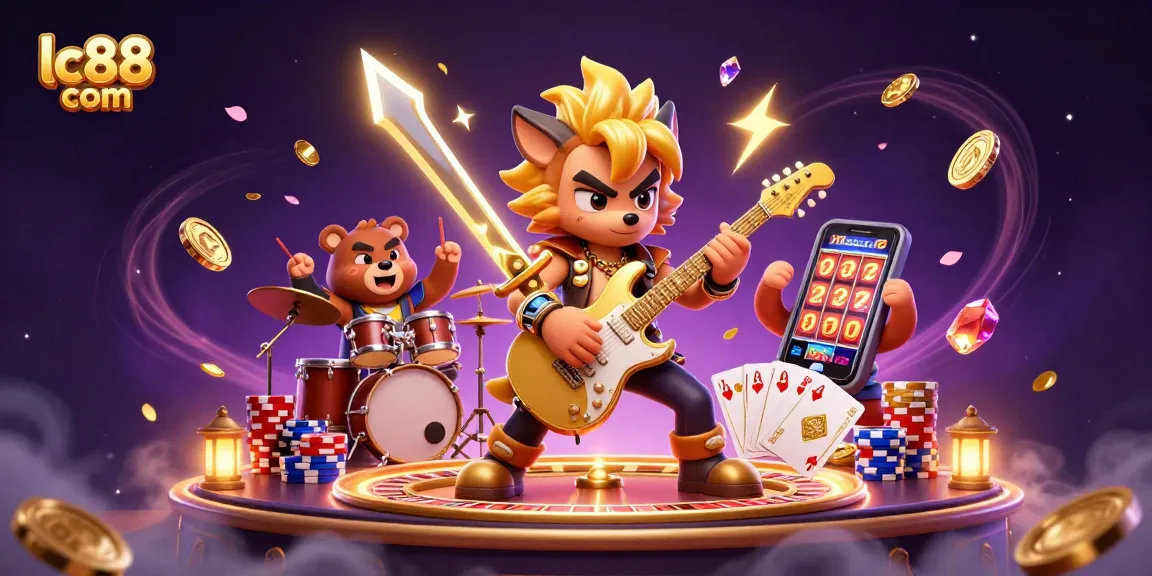 Experience thrilling gaming action at lc88 com with cartoon characters and dazzling casino elements.