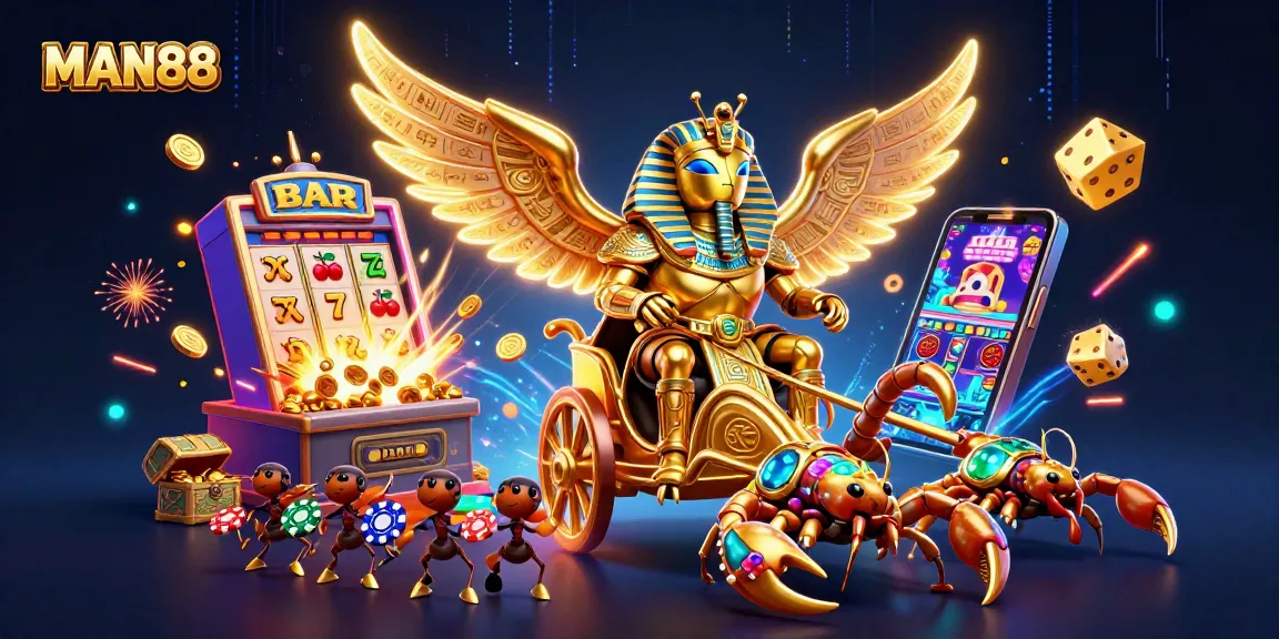 MAN88 showcases thrilling casino experiences with vibrant game characters and dynamic elements.