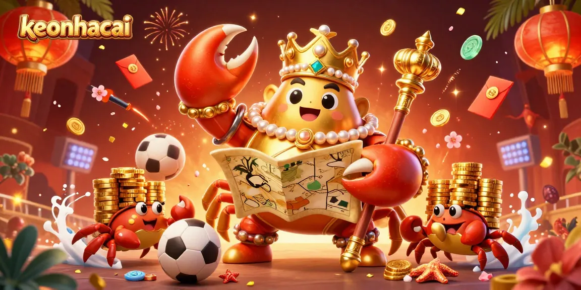 Engage with keonhacai's vibrant sports betting scene featuring golden crab emperor and dynamic game elements.