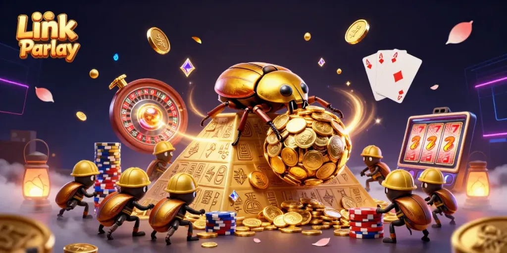 Experience winning strategies with Link Bola Parlay in this vibrant casino-themed scene.