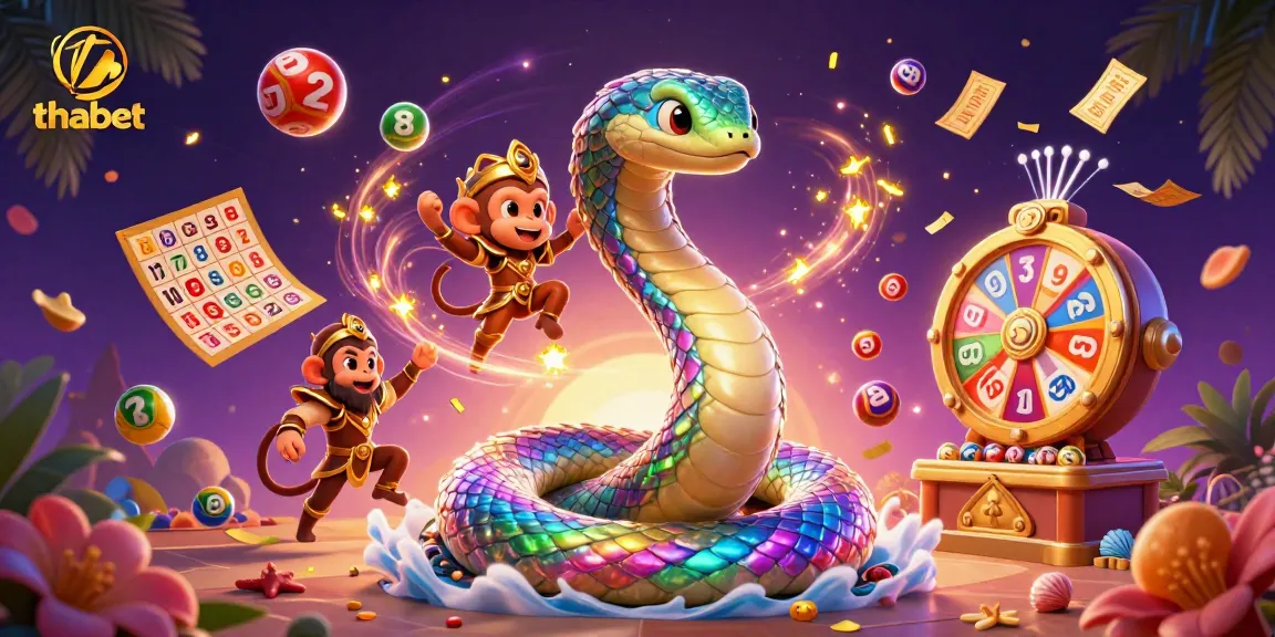 Experience thabet's thrilling lottery game featuring a vibrant scene of a rainbow serpent and playful monkey king.
