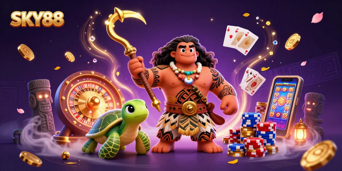 Experience thrilling gameplay at SKY88 with vibrant visuals of lucky symbols and engaging characters.