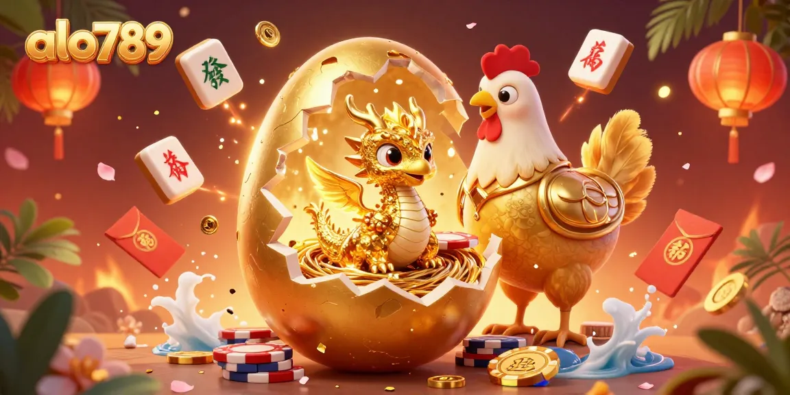 Alo789 showcases a vibrant 3D scene with a golden dragon, poker chips, and dynamic casino elements.