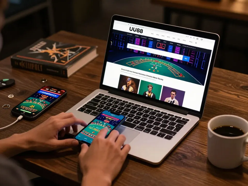 Engaging user experience on UU88's online platform with interactive gaming on laptop and mobile.