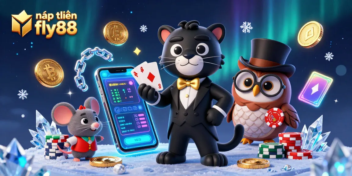 Enhance your gaming experience with nạp tiền fly88 in a vibrant 3D casino illustration showcasing characters and crypto elements.