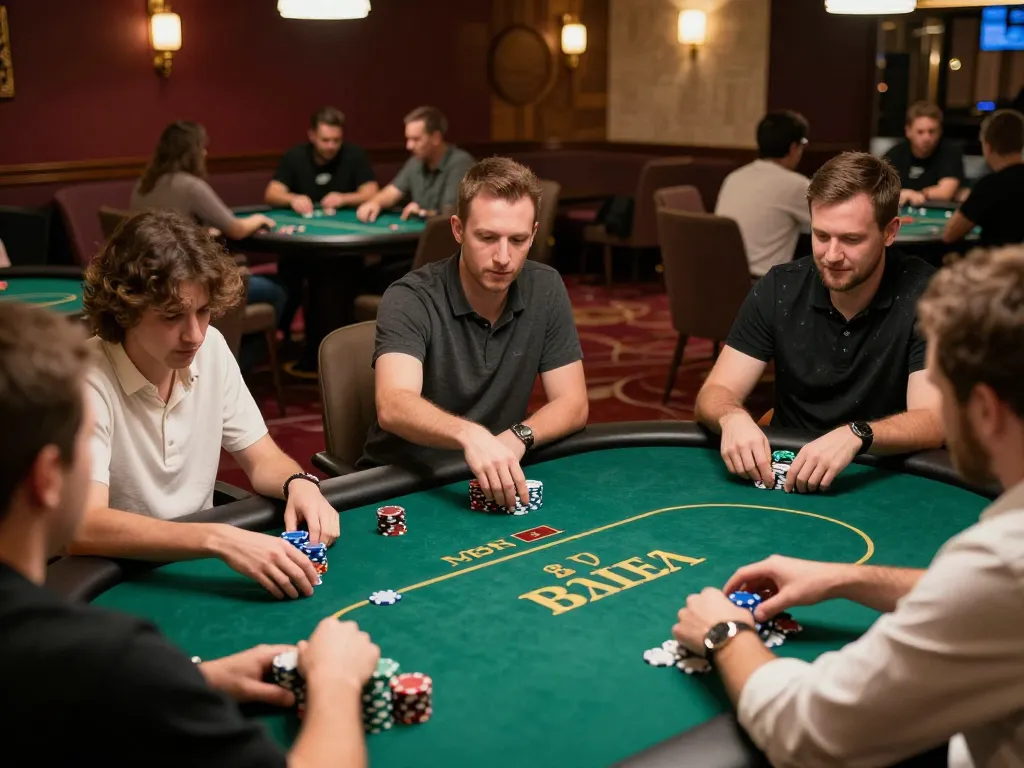 lu88 players strategizing during an intense poker game with stacked chips