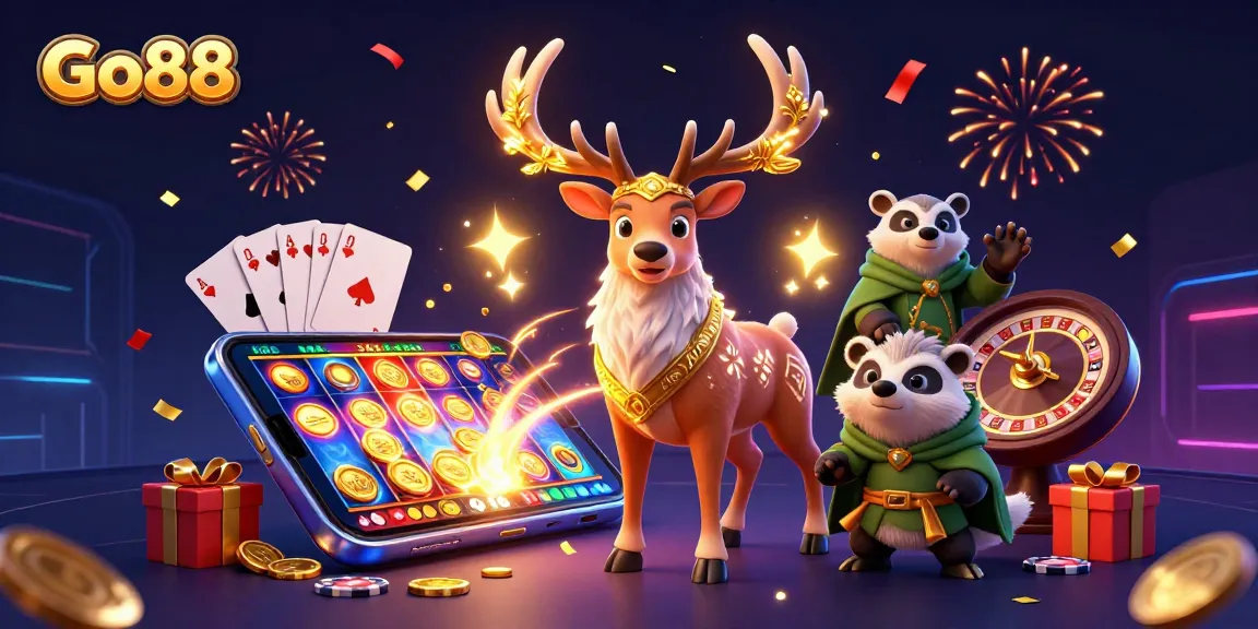 Go88 offers vibrant gameplay with rich visuals showcasing slot games and celebratory elements.