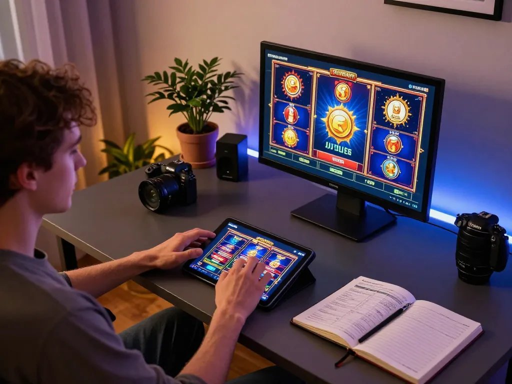 Player enjoying MB66 slots on a tablet, showcasing an engaging online gaming setup