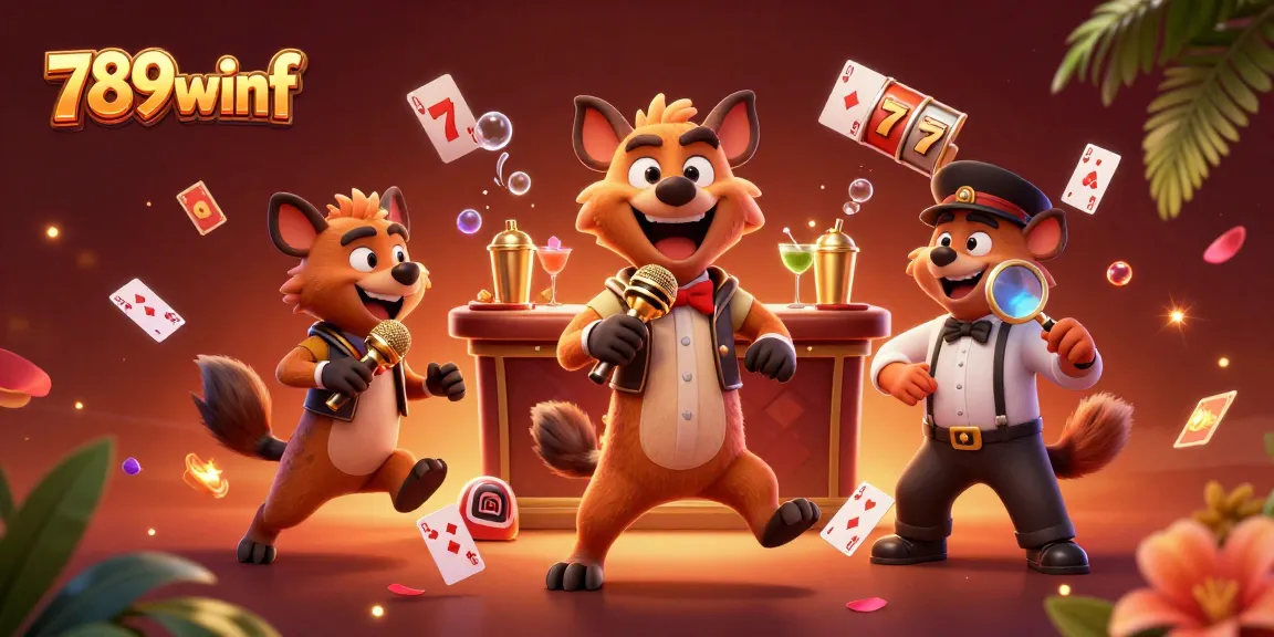 Experience the vibrant and dynamic atmosphere of 789winf with comedic hyenas in a lively casino.