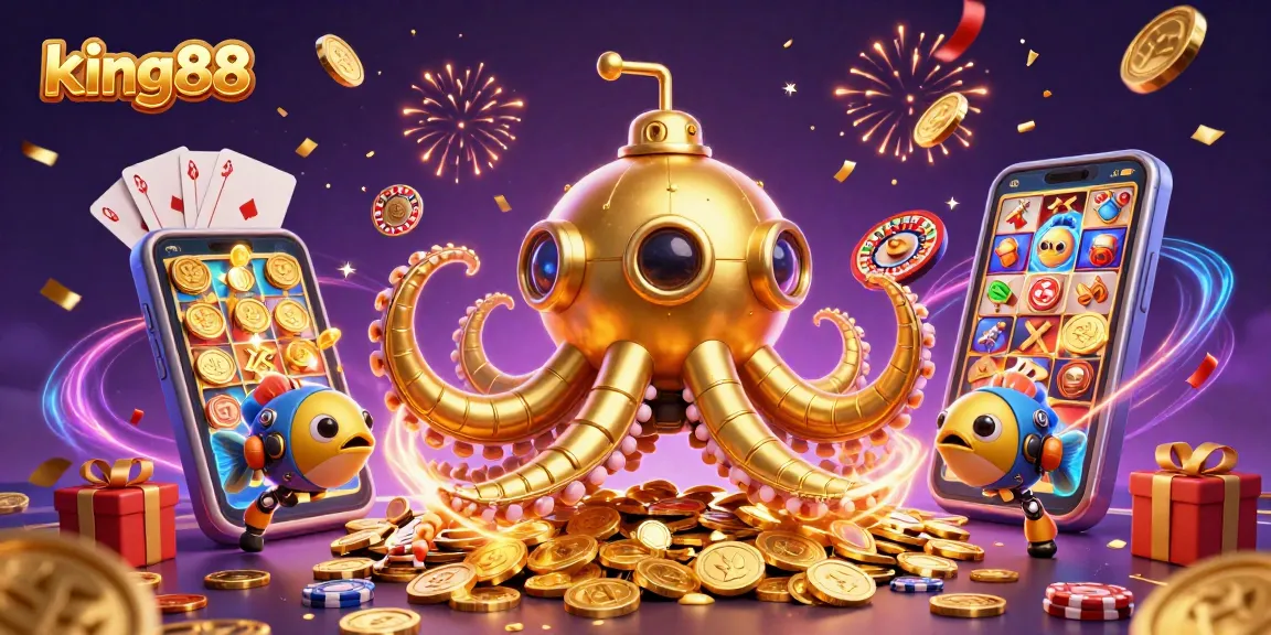Experience thrilling casino adventures with king88's dynamic 3D illustration showcasing vibrant gaming elements.