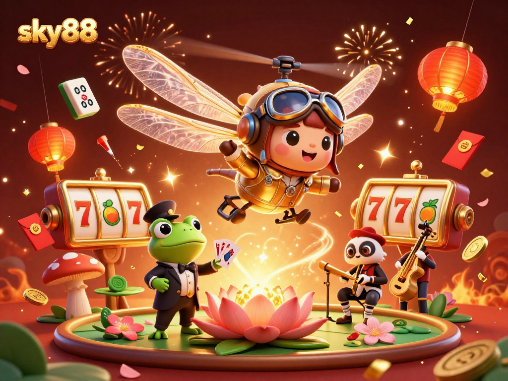 Experience thrilling games at sky88 with our vibrant casino scene featuring unique characters and dynamic elements.