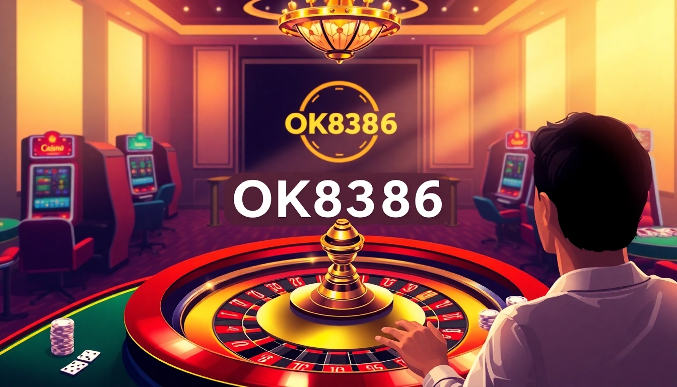 Experience thrilling gameplay at OK8386 with a vibrant virtual casino atmosphere showcasing roulette and poker.