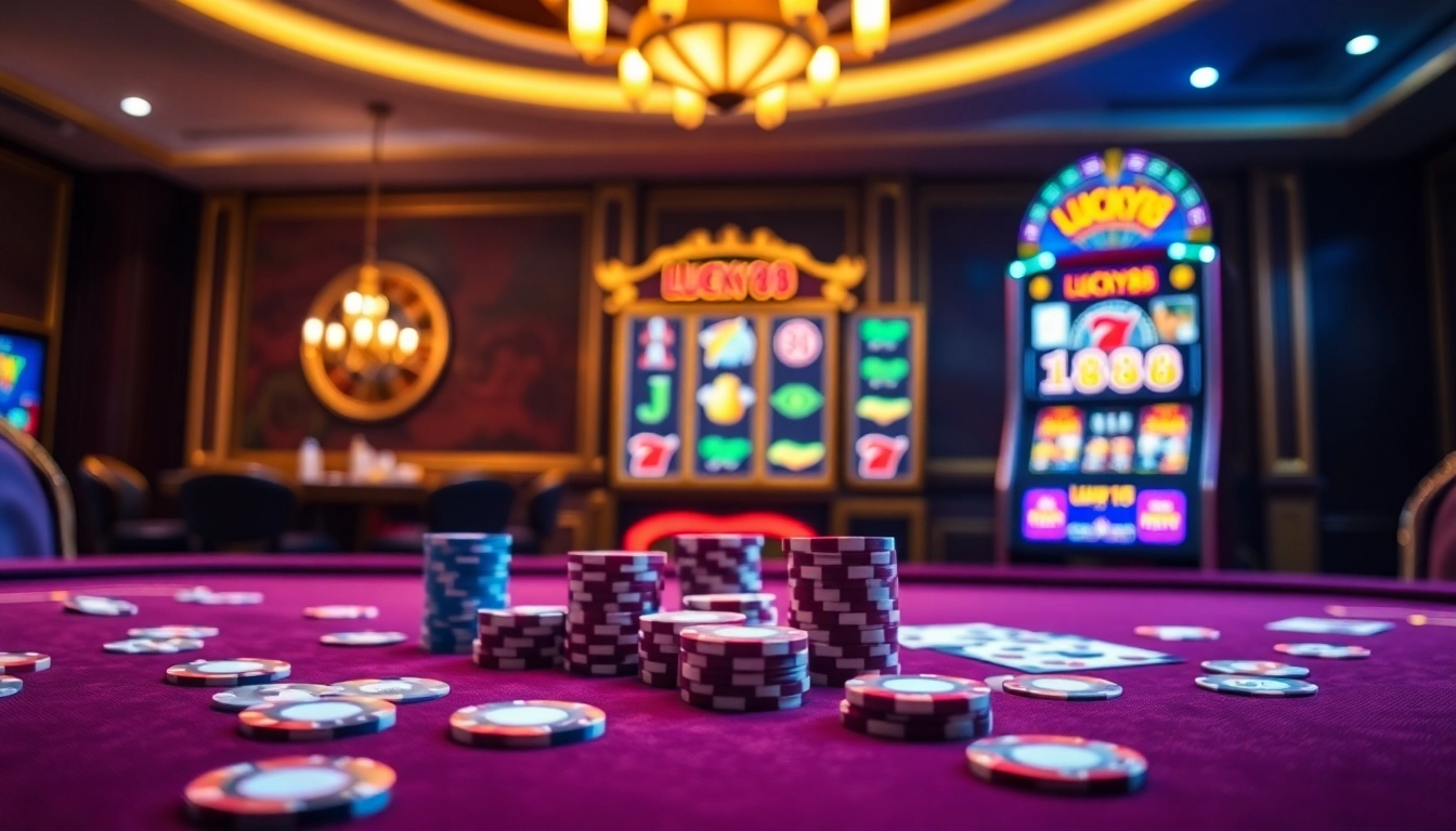 Experience LUCKY88's thrilling slot game at a luxurious casino, filled with excitement and color.