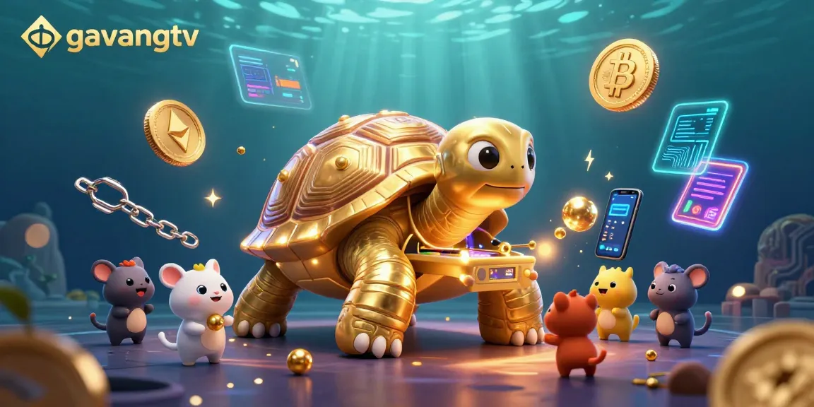 Experience the excitement of gavangtv in a vibrant, digital casino-themed 3D scene with crypto elements.