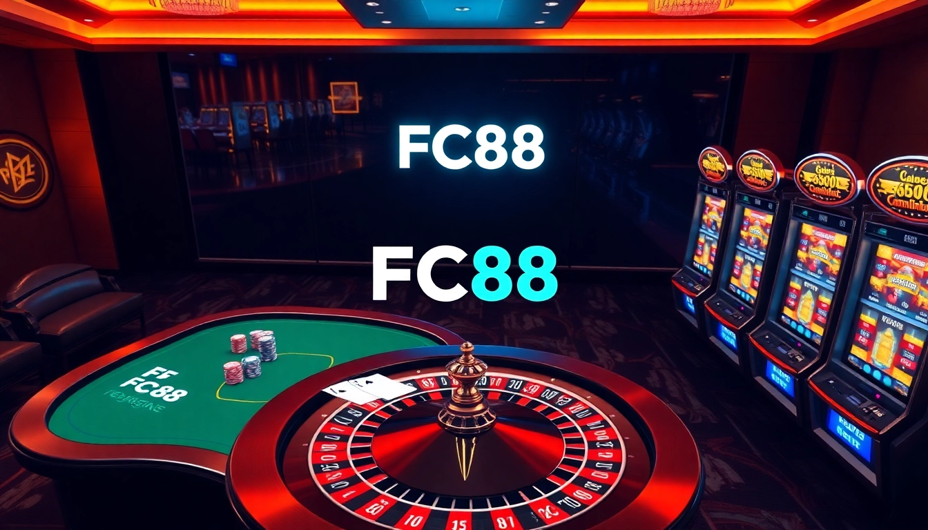 Experience thrilling gameplay at FC88 with luxurious poker tables and vibrant slots.
