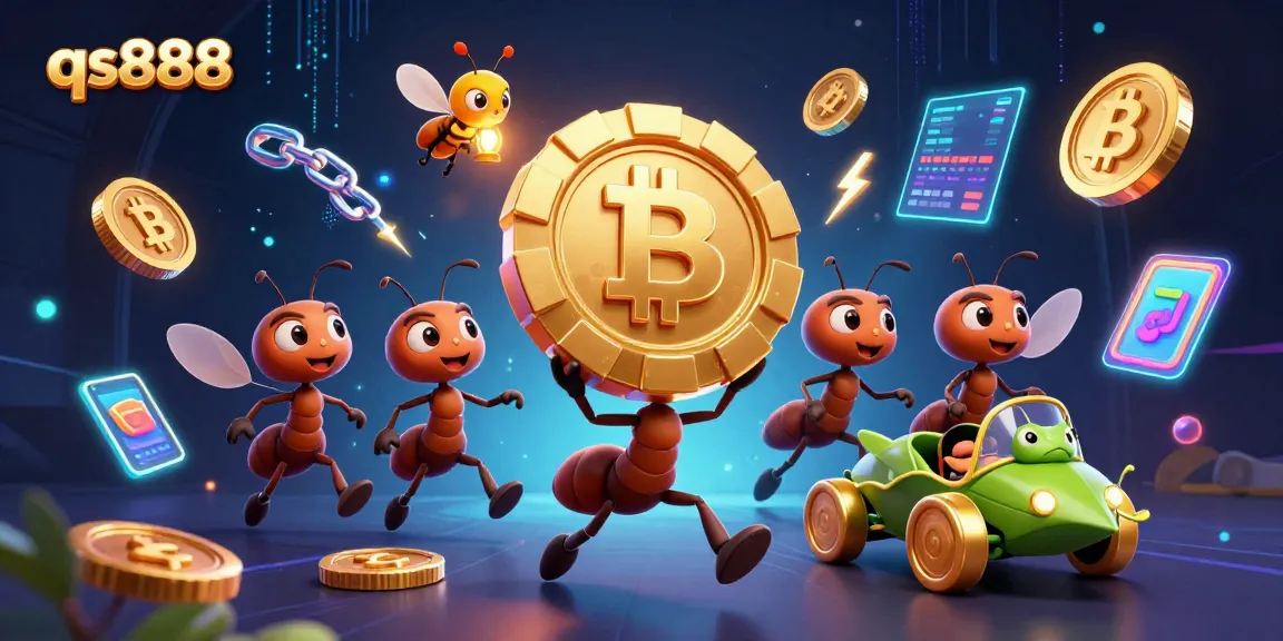 Engage with the thrilling adventure of qs888 through a heist scene with ants and glowing coins.