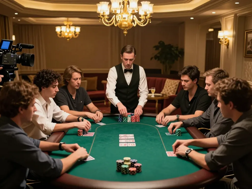 Players engaged in a strategic poker game in a luxe setting at net88, showcasing high-stake betting moves.